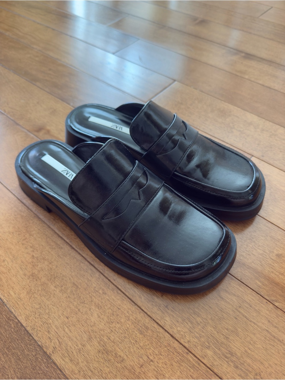 NEW Zara Black Loafer Mules / Backless Penny Loafers - Size 39 (US 8)
